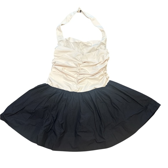 Maeve Anthropologie Twofer Mini Dress Size XL Black White Halter Ruched Front - Picture 6 of 15